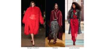 Woman wearing Chili Pepper Red outfit from Fall/Winter 2025 color trends, showcasing bold and commanding seasonal fashion.