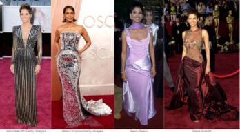 A collage showcasing Halle Berry’s diverse red carpet looks — from bold metallic gowns to romantic sheer panels. As one of the defining Style Personality Icons, her fashion choices reflect a perfect balance of drama, elegance, and confidence on every red carpet appearance.