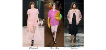 Women in collage wearing pink fashion inspired by Fall/Winter 2025 color trends